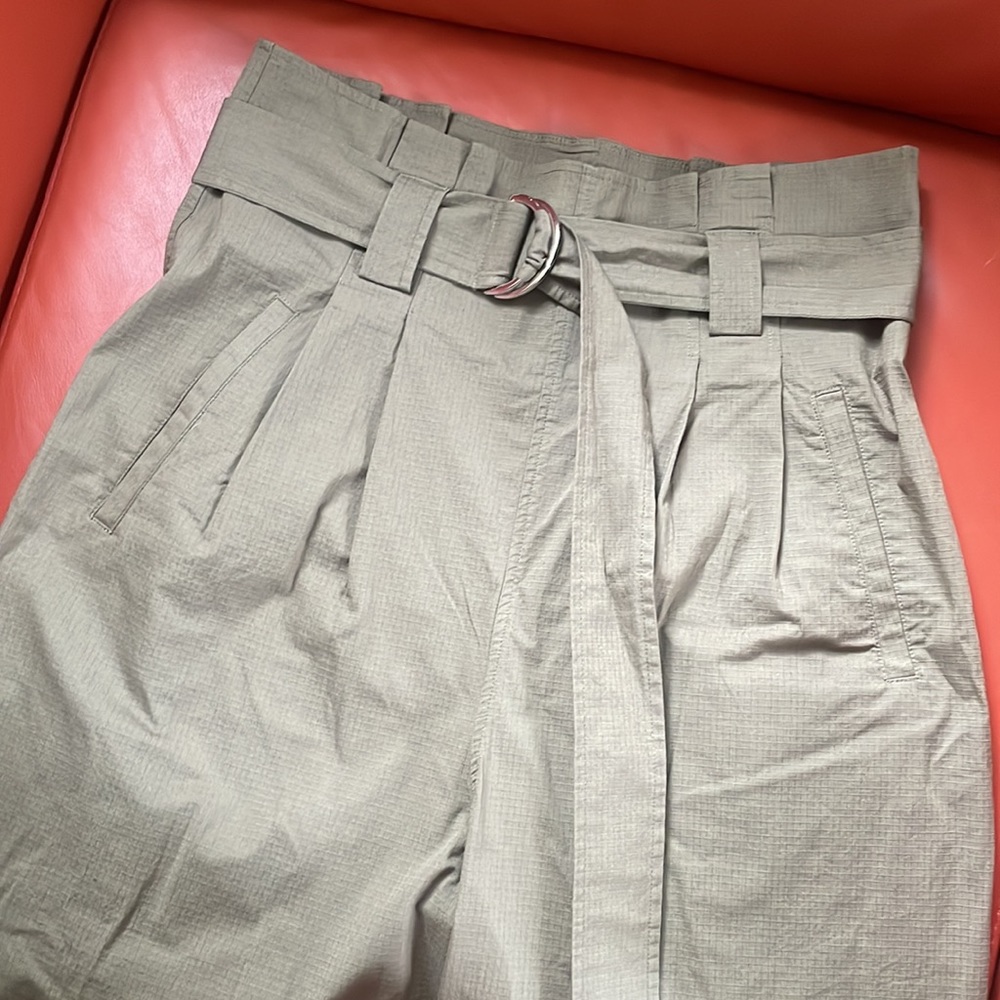 New Ganni balloon style wide leg pleated belted pants w/ side zip sz 40 UK, 8 US